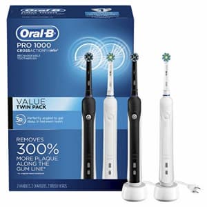Oral-b Pro 1000 Crossaction Electric Toothbrush, Powered By Braun, Black and White, 2 Count for $130