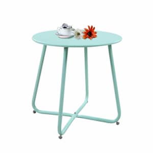 Grand Patio Steel Patio Side Table, Weather Resistant Outdoor Round End Table, Mint Green for $42