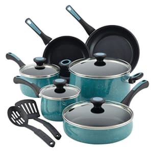 Paula Deen Riverbend Nonstick Cookware Pots and Pans Set, 12 Piece, Gulf Blue Speckle for $150 Paula Deen Riverbend Nonstick Cookware Pots and Pans Set, 12 Piece, Gulf Blue Speckle for $150