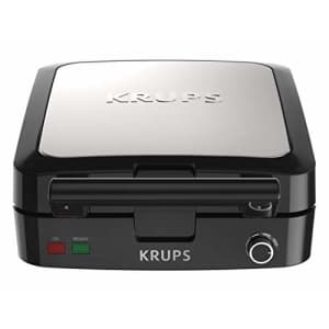 KRUPS Belgian Waffle Maker, Waffle Maker with Removable Plates, 4 Slices, Black and Silver for $60 KRUPS Belgian Waffle Maker, Waffle Maker with Removable Plates, 4 Slices, Black and Silver for $60
