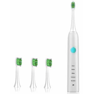 DHMXDC Sonic Rechargeable Toothbrush with 4 Brush Heads for $10