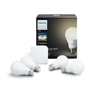 Philips Hue White Smart Bulb Starter Kit (4 A19 Bulbs and 1 Bridge, Compatible with Amazon Alexa, for $105 Philips Hue White Smart Bulb Starter Kit (4 A19 Bulbs and 1 Bridge, Compatible with Amazon Alexa, for $105