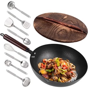 Leidawn 12.8" Carbon Steel Wok w/ Accessories for $25