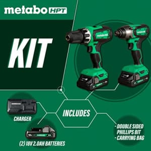 Metabo HPT 18V MultiVolt Hammer Drill and Impact Driver Combo Kit | Cordless | 2-2.0Ah Li-Ion for $127