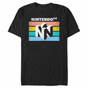 Nintendo Men's N64 Logo Retro Stripe T-Shirt, Black, X-Large for $17