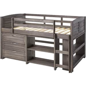Donco Kids Twin Louver Low Loft Bed w/ 3-Drawer Chest and 2 Bookshelves for $457