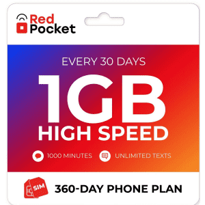 Red Pocket 1-Year Unlimited + 1GB Monthly Data Prepaid Plan w/ SIM Card for $99