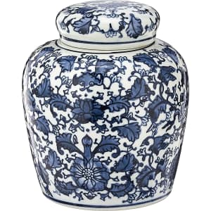 Creative Co-Op Blue & White Ceramic Ginger Jar with Lid for $14