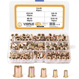 Vigrue 150-Piece Carbon Steel UNC Rivet Nuts Set for $9 Vigrue 150-Piece Carbon Steel UNC Rivet Nuts Set for $9