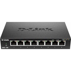 D-Link Ethernet Switch, 8 Port Gigabit Unmanaged Metal Fanless Desktop or Wall Mount Design for $30 D-Link Ethernet Switch, 8 Port Gigabit Unmanaged Metal Fanless Desktop or Wall Mount Design for $30