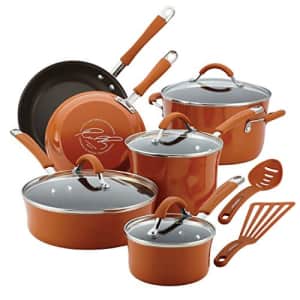 Rachael Ray Cucina Nonstick Cookware Pots and Pans Set, 12 Piece, Pumpkin Orange for $170