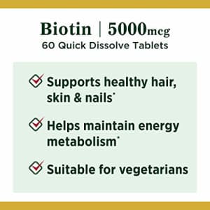 Nature's Bounty Natures Bounty Biotin Supplement, Supports Healthy Hair, Skin and Nails, 5000mcg, 60 Tablets for $9