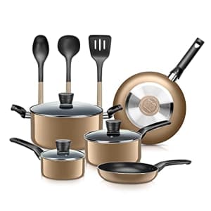 SereneLife Kitchenware Pots & Pans Basic Kitchen Cookware, Black Non-Stick Coating Inside, Heat for $64