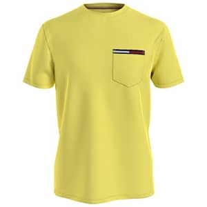 Tommy Hilfiger Men's Essential Short Sleeve Crewneck Flag Pocket T-Shirt, Yellow Topaz, XXL for $28