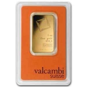 Valcambi Suisse 1-oz. Gold Bar w/ Assay Card for $1,830 Valcambi Suisse 1-oz. Gold Bar w/ Assay Card for $1,830