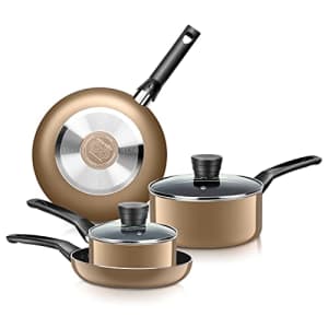 SereneLife Kitchenware Pots & Pans Basic Kitchen Cookware, Black Non-Stick Coating Inside, Heat for $46