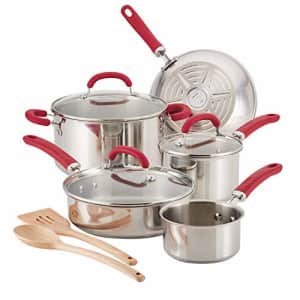 Rachael Ray 70413 Create Delicious Stainless Steel Cookware Set, 10-Piece Pots and Pans Set, for $150