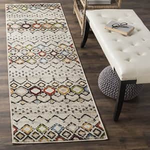SAFAVIEH Amsterdam Collection 2'3" x 14' Ivory/Multi AMS108K Moroccan Boho Non-Shedding Living Room for $63