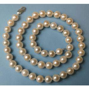 Win Pearl 7.5mm White Akoya Pearl Necklace w/ Pink Overtones for $40