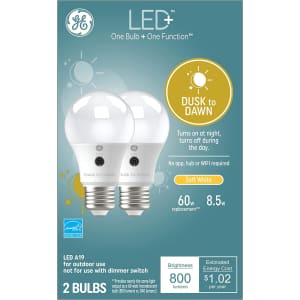 GE LED+ Dusk to Dawn Outdoor A19 Light Bulb 2-Pack for $10
