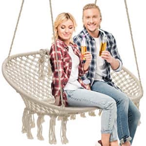 Sorbus Hammock Chair Macrame Hanging Swing Bench, Perfect for Indoor, Outdoor, Teens Girl Bedroom, for $100 Sorbus Hammock Chair Macrame Hanging Swing Bench, Perfect for Indoor, Outdoor, Teens Girl Bedroom, for $100
