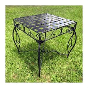 Pemberly Row Iron Patio Side Table in Antique Black for $95