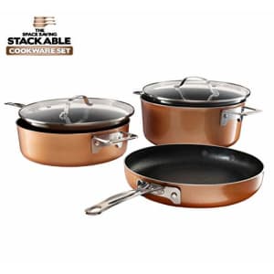 Gotham Steel Stackable Pots and Pans Set Stackmaster 5 Piece Cookware Set with Ultra Nonstick Cast for $58 Gotham Steel Stackable Pots and Pans Set Stackmaster 5 Piece Cookware Set with Ultra Nonstick Cast for $58