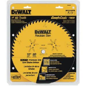 DEWALT 10-Inch Miter / Table Saw Blade, ATB, Crosscutting, 5/8-Inch Arbor, Tough Coat, 60-Tooth for $36 DEWALT 10-Inch Miter / Table Saw Blade, ATB, Crosscutting, 5/8-Inch Arbor, Tough Coat, 60-Tooth for $36