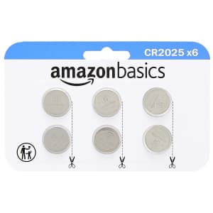 Amazon Basics CR2025 3V Lithium Coin Cell Battery 6-Pack for $6
