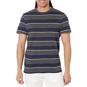 Tommy Hilfiger Men's Crewneck Flag T-Shirt, Charcoal Grey Heather Stripe, XS for $18