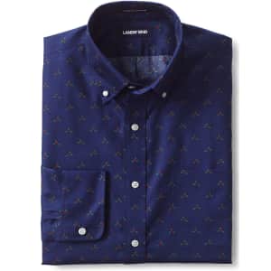 Lands' End Men's Pattern No Iron Supima Pinpoint Button Down Collar Dress Shirt for $12