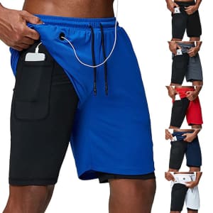 Men's Running Shorts with Phone Pocket for $8
