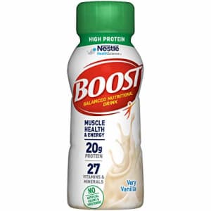 Boost High Protein Nutritional Drink, Very Vanilla, 8 fl oz Bottle, 12 Pack (Packaging May Vary) for $16 Boost High Protein Nutritional Drink, Very Vanilla, 8 fl oz Bottle, 12 Pack (Packaging May Vary) for $16