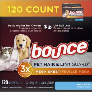 Bounce Pet Hair and Lint Guard Mega Dryer Sheets 120-Count for $7 via Subscribe & Save