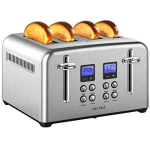Secura Toaster 4 Slice Stainless Steel Extra Wide Slots for Bagel Bread with Defrost Reheat for $54 Secura Toaster 4 Slice Stainless Steel Extra Wide Slots for Bagel Bread with Defrost Reheat for $54