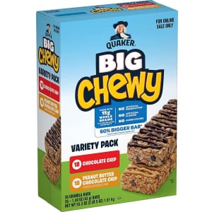 Quaker Oats Quaker Big Chewy Granola Bar Variety 36-Pack for $10 Quaker Oats Quaker Big Chewy Granola Bar Variety 36-Pack for $10