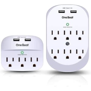 One Beat 6-Outlet 2-USB Surge Protector Wall Outlet Extender w/ 3-Outlet 2-USB Extender for $14