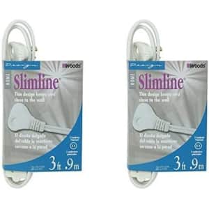 Woods Slimline 3-Foot Extension Cord 2-Pack for $3