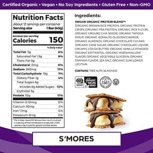 Orgain Organic Plant Based Protein Bar, S'Mores - 10g of Protein, Vegan, Gluten Free, Non Dairy, for $18