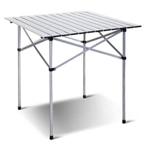 Giantex Folding Camping Table, Portable Picnic Table,Aluminum Patio Table, Roll Up Tabletop with for $60