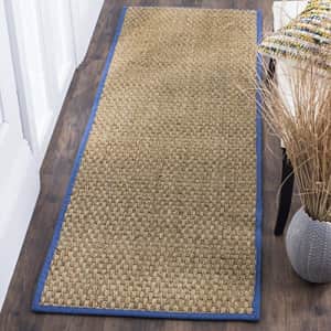 Safavieh Natural Fiber Collection NF114T Basketweave Natural and Navy Summer Seagrass Area Rug (2' for $17