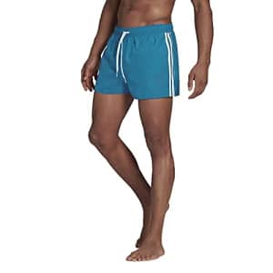 adidas Men's Standard Classic 3-Stripes Swim Shorts, Sonic Aqua/White, Small for $31 adidas Men's Standard Classic 3-Stripes Swim Shorts, Sonic Aqua/White, Small for $31