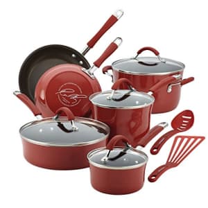 Rachael Ray Cucina Nonstick Cookware Pots and Pans Set, 12 Piece, Cranberry Red for $133 Rachael Ray Cucina Nonstick Cookware Pots and Pans Set, 12 Piece, Cranberry Red for $133