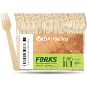 ReeRaa 100-Count Disposable Biodegradable Wooden Cutlery for $7