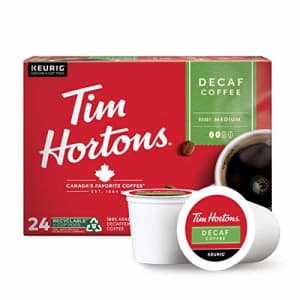 Tim Hortons Decaf, Medium Roast Coffee, Single-Serve K-Cup Pods Compatible with Keurig Brewers, for $20