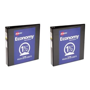 Avery Economy View 3 Ring Binder, 1.5" Round Rings, 1 Black Binder (05725) (Pack of 2) for $8