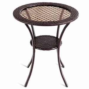 Tangkula 25 Patio Wicker Coffee Table Outdoor Backyard Lawn Balcony Pool Round Tempered Glass Top for $80