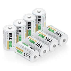 EBL Pack of 8 10000mAh Ni-MH D Cells Rechargeable Batteries, Battery Case Included for $48