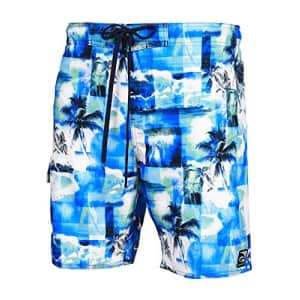 LAGUNA Mens Stretch Paradise Palm Boardshort Swim Trunks Bathing Suits Blue/Heather XX-Large for $20