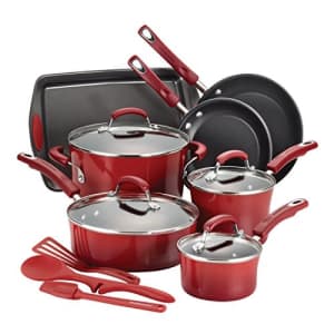 Rachael Ray Brights Nonstick Cookware Set / Pots and Pans Set - 14 Piece, Red Gradient for $215 Rachael Ray Brights Nonstick Cookware Set / Pots and Pans Set - 14 Piece, Red Gradient for $215